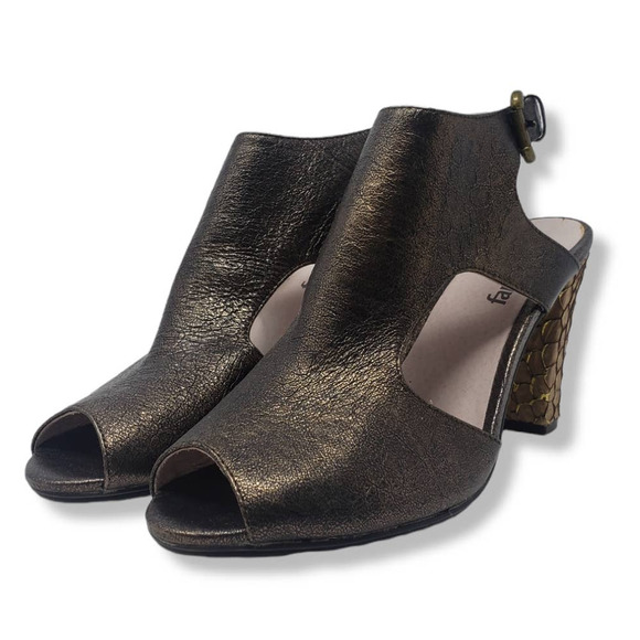 Anthropologie Farylrobin Roxanne Bronze Metallic peep toe healed sandals - Picture 10 of 10